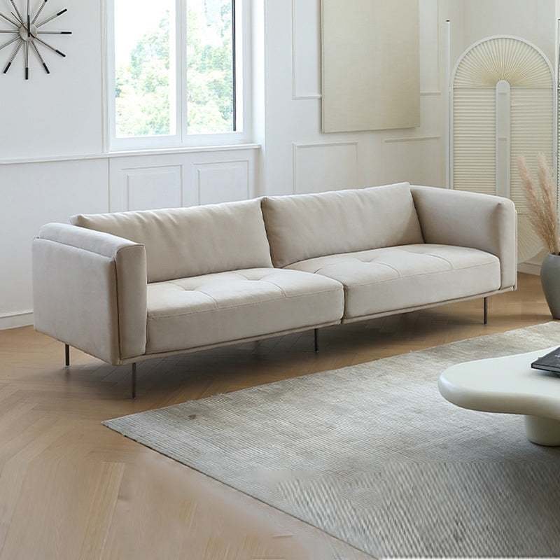 Sewn Pillow Back Sofa 29.53" H Faux Leather Sofa with Tufted Cushions in Beige