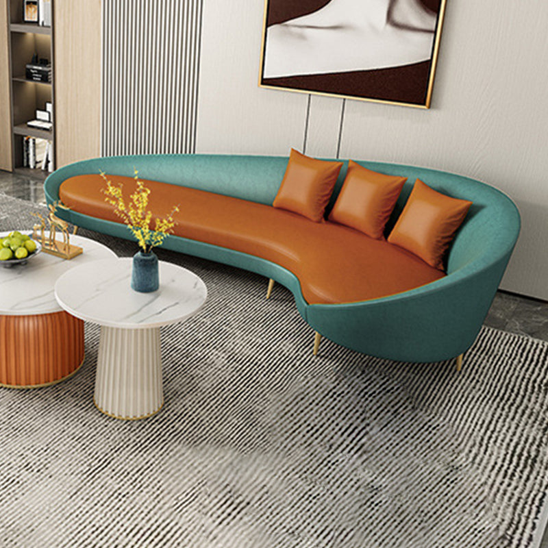 Modern Sloped Arm Curved Sofa Faux Leather Moon Shape Sofa for Living Room Clearhalo 'furn' 'furn_sofas' 'Furniture' 'Living Room Furniture' 'Sofa' 'sofas' 5871874