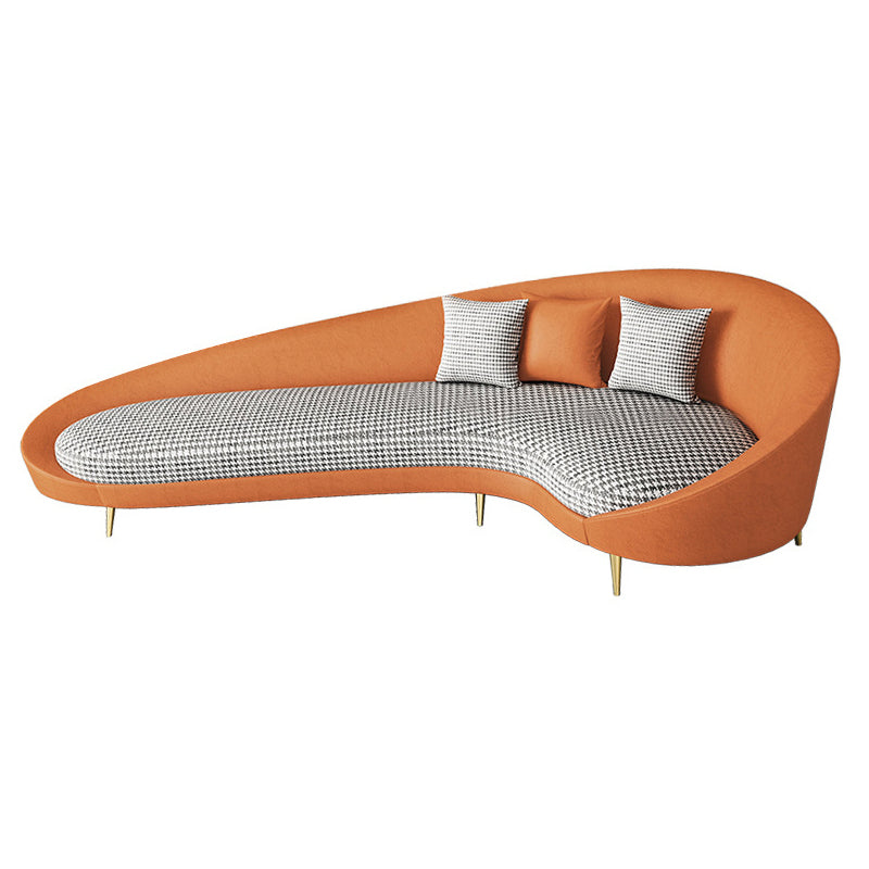 Modern Sloped Arm Curved Sofa Faux Leather Moon Shape Sofa for Living Room Orange Clearhalo 'furn' 'furn_sofas' 'Furniture' 'Living Room Furniture' 'Sofa' 'sofas' 5871880