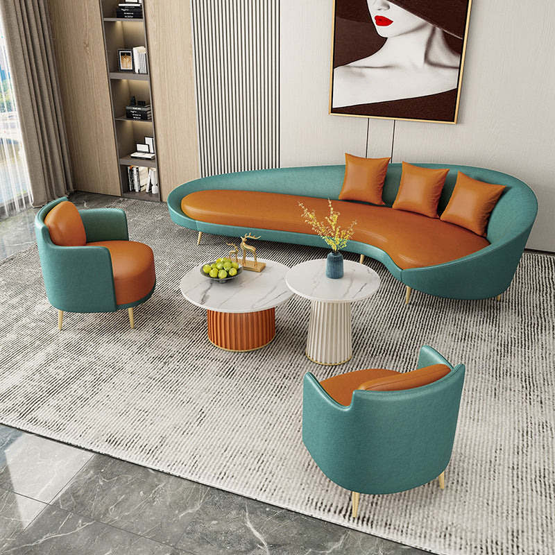 Modern Sloped Arm Curved Sofa Faux Leather Moon Shape Sofa for Living Room Clearhalo 'furn' 'furn_sofas' 'Furniture' 'Living Room Furniture' 'Sofa' 'sofas' 5871881