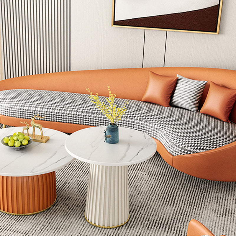 Modern Sloped Arm Curved Sofa Faux Leather Moon Shape Sofa for Living Room Clearhalo 'furn' 'furn_sofas' 'Furniture' 'Living Room Furniture' 'Sofa' 'sofas' 5871886