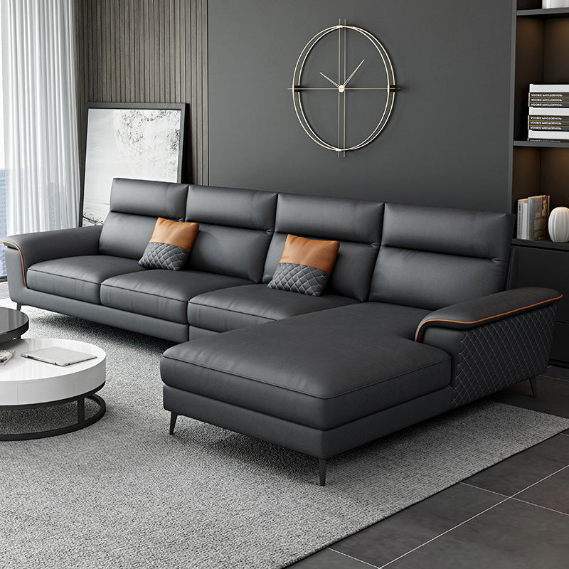 Modern Pillow Top Arm Sofa 4-Seater Faux Leather Sofa with Chaise Grey Right Clearhalo 'furn' 'furn_sectionals' 'Furniture' 'Living Room Furniture' 'Sectionals' 5872030