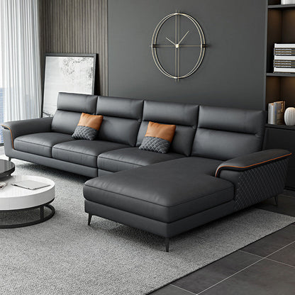 Modern Pillow Top Arm Sofa 4-Seater Faux Leather Sofa with Chaise Grey Right Clearhalo 'furn' 'furn_sectionals' 'Furniture' 'Living Room Furniture' 'Sectionals' 5872030