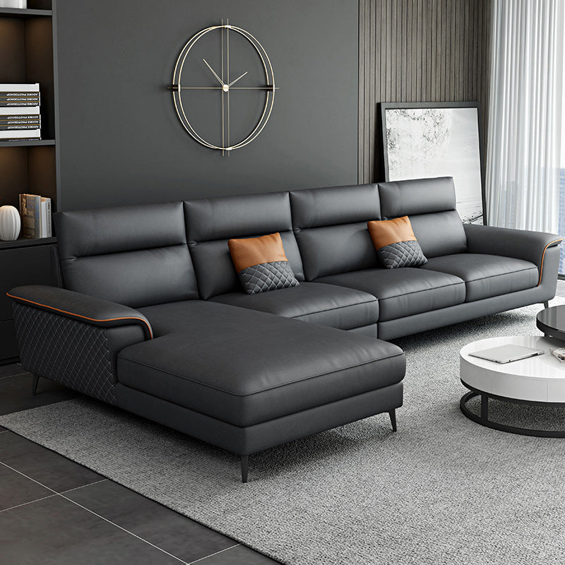 Modern Pillow Top Arm Sofa 4-Seater Faux Leather Sofa with Chaise Grey Left Clearhalo 'furn' 'furn_sectionals' 'Furniture' 'Living Room Furniture' 'Sectionals' 5872031