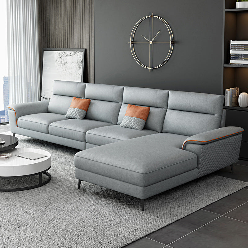 Modern Pillow Top Arm Sofa 4-Seater Faux Leather Sofa with Chaise Light Gray Right Clearhalo 'furn' 'furn_sectionals' 'Furniture' 'Living Room Furniture' 'Sectionals' 5872033