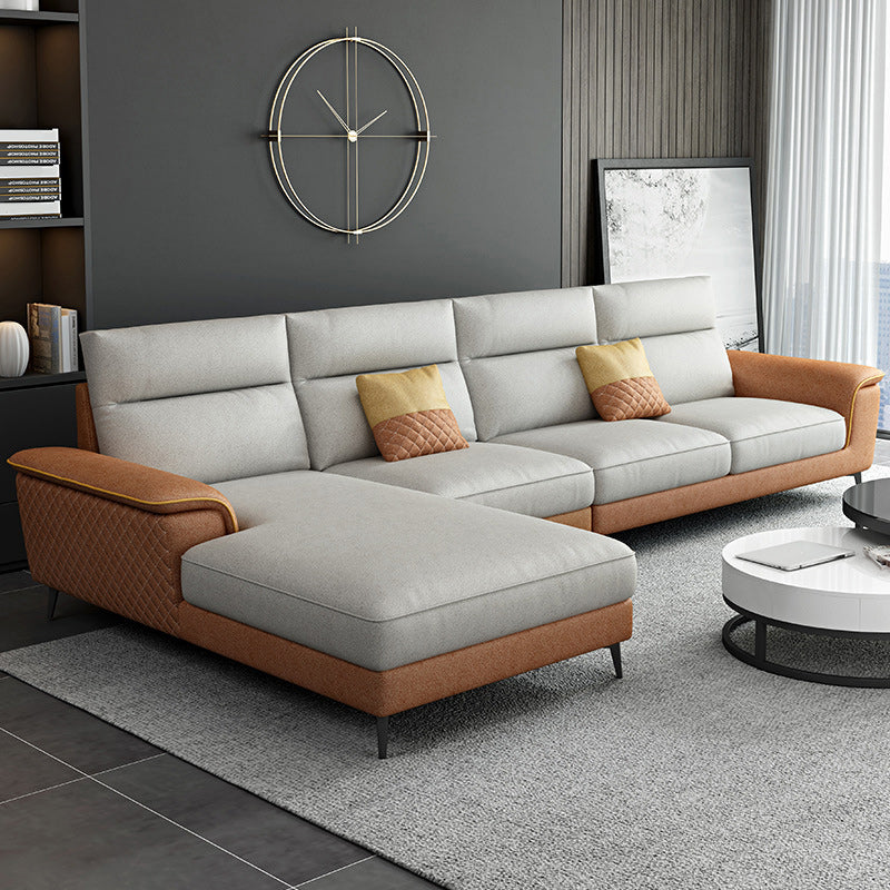 Modern Pillow Top Arm Sofa 4-Seater Faux Leather Sofa with Chaise Grey Orange Left Clearhalo 'furn' 'furn_sectionals' 'Furniture' 'Living Room Furniture' 'Sectionals' 5872037