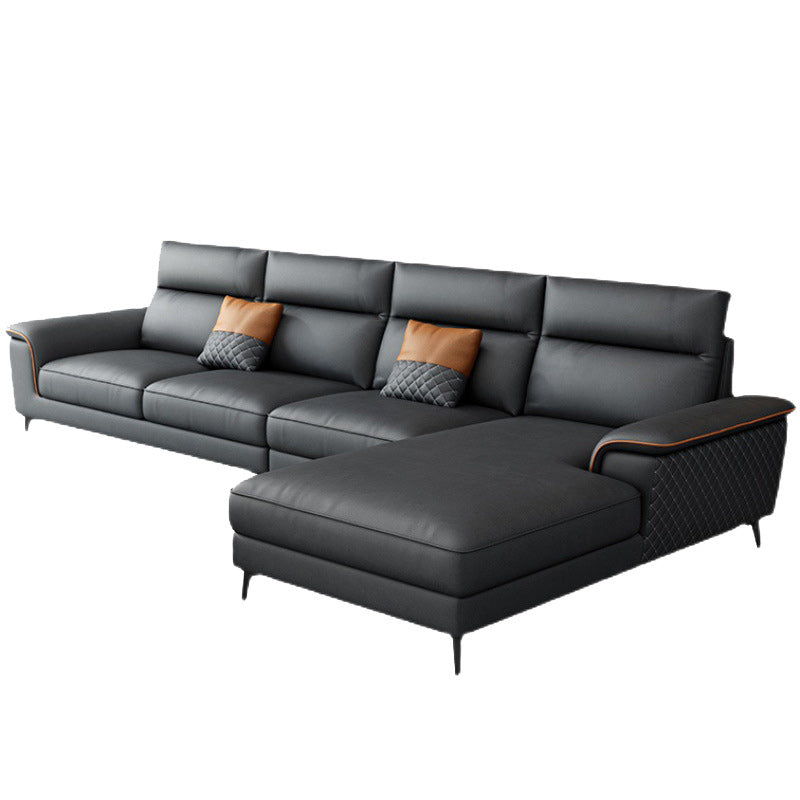 Modern Pillow Top Arm Sofa 4-Seater Faux Leather Sofa with Chaise Clearhalo 'furn' 'furn_sectionals' 'Furniture' 'Living Room Furniture' 'Sectionals' 5872039