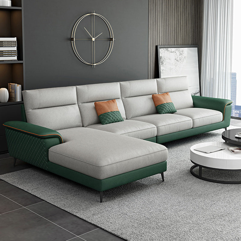Modern Pillow Top Arm Sofa 4-Seater Faux Leather Sofa with Chaise Grey Green Left Clearhalo 'furn' 'furn_sectionals' 'Furniture' 'Living Room Furniture' 'Sectionals' 5872040