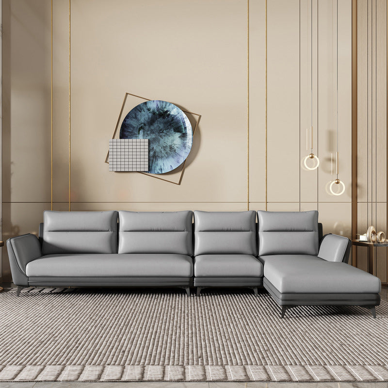 Faux Leather Sectionals 136.22" L Flared Arm Stain-Resistant Sectionals Clearhalo 'furn' 'furn_sectionals' 'Furniture' 'Living Room Furniture' 'Sectionals' 5872049