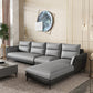 Faux Leather Sectionals 136.22" L Flared Arm Stain-Resistant Sectionals Grey Right Clearhalo 'furn' 'furn_sectionals' 'Furniture' 'Living Room Furniture' 'Sectionals' 5872050