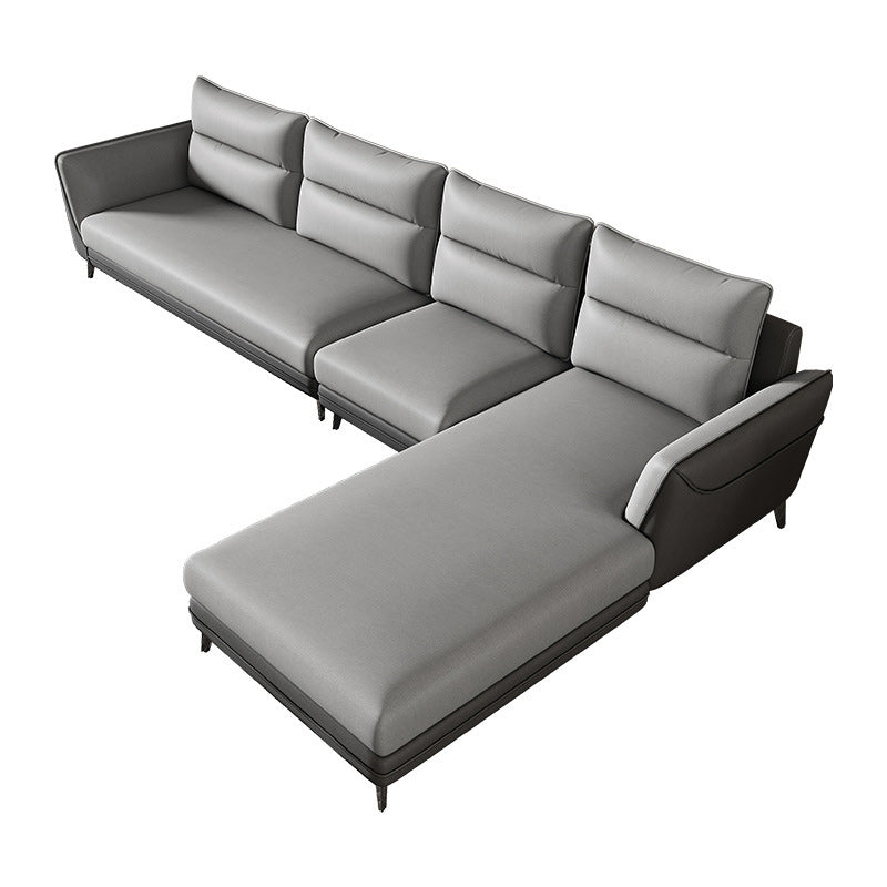 Faux Leather Sectionals 136.22" L Flared Arm Stain-Resistant Sectionals Clearhalo 'furn' 'furn_sectionals' 'Furniture' 'Living Room Furniture' 'Sectionals' 5872053