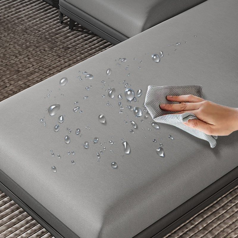 Faux Leather Sectionals 136.22" L Flared Arm Stain-Resistant Sectionals Clearhalo 'furn' 'furn_sectionals' 'Furniture' 'Living Room Furniture' 'Sectionals' 5872054