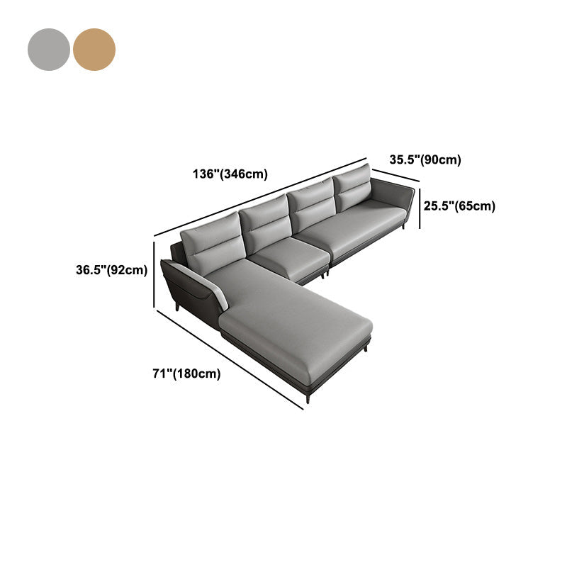 Faux Leather Sectionals 136.22" L Flared Arm Stain-Resistant Sectionals Clearhalo 'furn' 'furn_sectionals' 'Furniture' 'Living Room Furniture' 'Sectionals' 5872059
