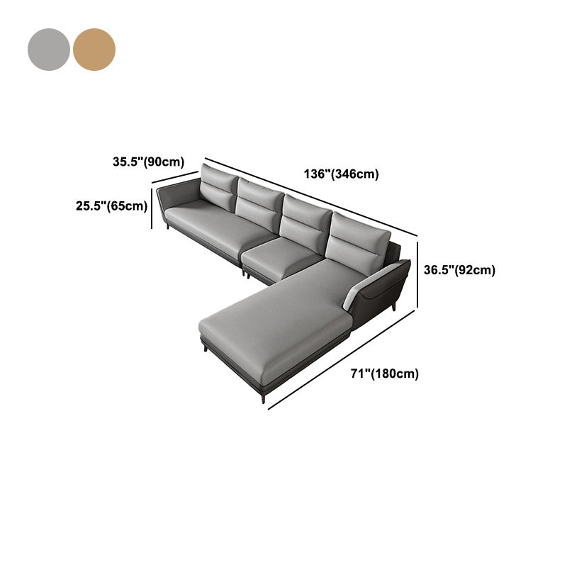 Faux Leather Sectionals 136.22" L Flared Arm Stain-Resistant Sectionals Clearhalo 'furn' 'furn_sectionals' 'Furniture' 'Living Room Furniture' 'Sectionals' 5872060