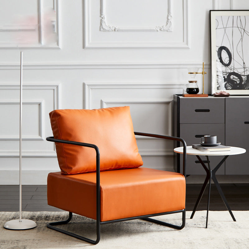 Contemporary Bonded Leather with Pillow Track Arms Accent Armchair Orange 1 Piece Clearhalo 'Accent Chairs' 'accent_chairs' 'Chairs & Seating' 'furn' 'furn_accent_chairs' 'Furniture' 'Living Room Furniture' 5872143