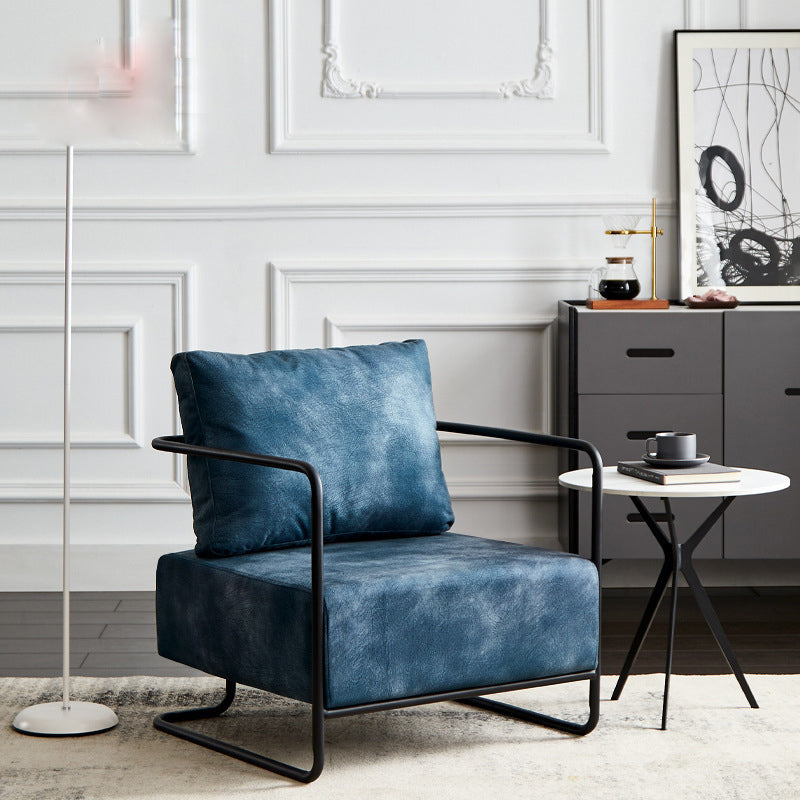 Contemporary Bonded Leather with Pillow Track Arms Accent Armchair Blue 1 Piece Clearhalo 'Accent Chairs' 'accent_chairs' 'Chairs & Seating' 'furn' 'furn_accent_chairs' 'Furniture' 'Living Room Furniture' 5872145