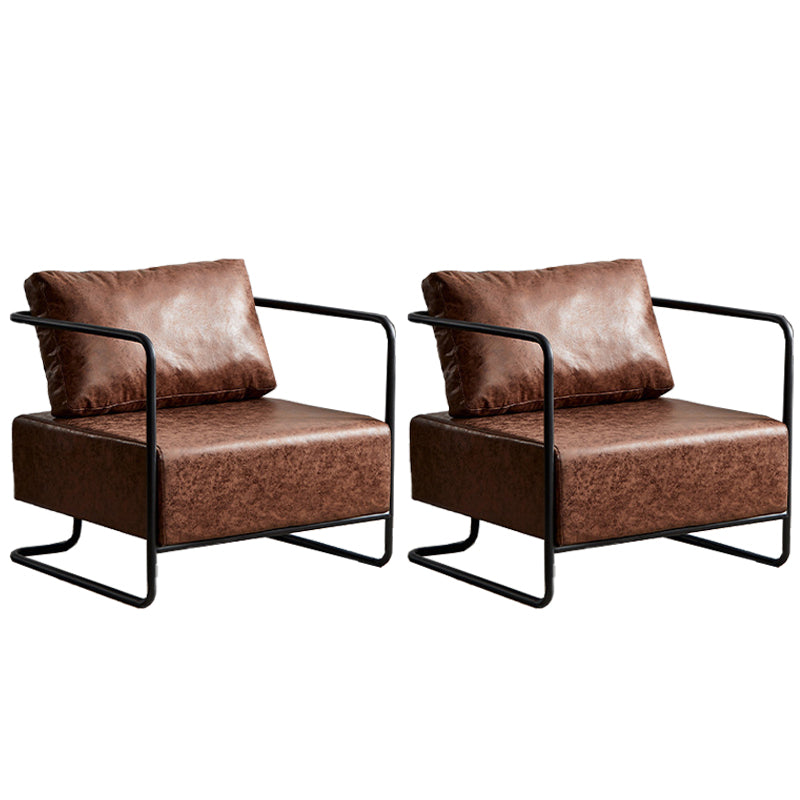 Contemporary Bonded Leather with Pillow Track Arms Accent Armchair Brown 2 Piece Set Clearhalo 'Accent Chairs' 'accent_chairs' 'Chairs & Seating' 'furn' 'furn_accent_chairs' 'Furniture' 'Living Room Furniture' 5872149