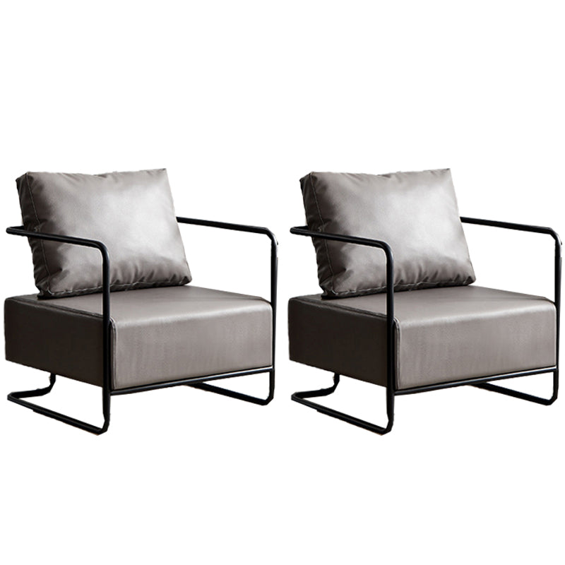 Contemporary Bonded Leather with Pillow Track Arms Accent Armchair Grey 2 Piece Set Clearhalo 'Accent Chairs' 'accent_chairs' 'Chairs & Seating' 'furn' 'furn_accent_chairs' 'Furniture' 'Living Room Furniture' 5872155