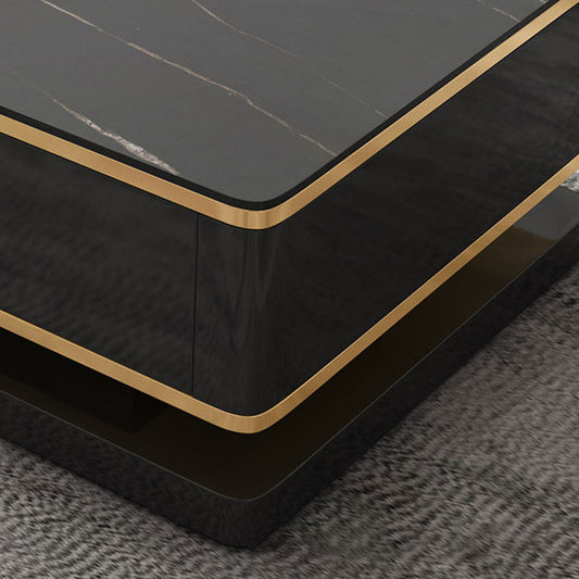 Tavolo da cocktail rettangolo con 4 cassetti in legno massiccio e top in pietra