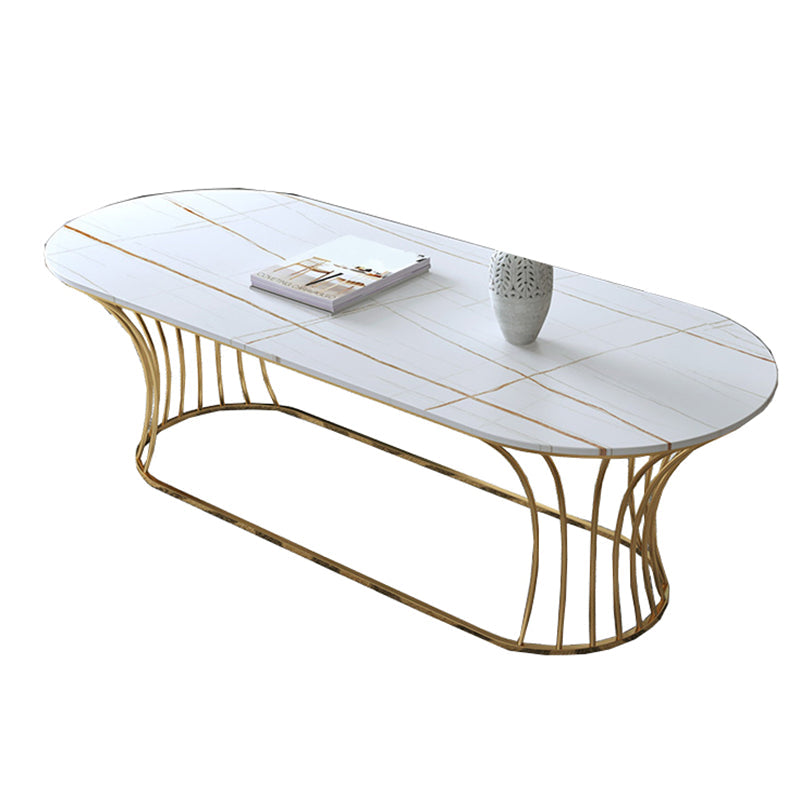 Glam Oval Slate Coffee Table with Iron Frame and Stone Top Cocktail Table