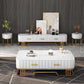 Glam Iron Frame Base Coffee Table with White Marble Top and 2 Drawers