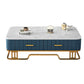 Glam Iron Frame Base Coffee Table with White Marble Top and 2 Drawers