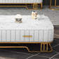 Glam Iron Frame Base Coffee Table with White Marble Top and 2 Drawers