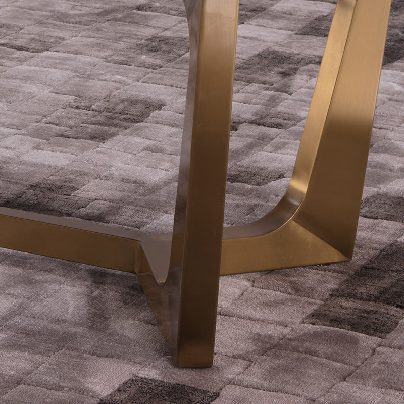 White Marble Top Coffee Table with Golden Steel Trestle Base