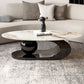 Oval Stone Top Coffee Table with Steel Base 51.18" Long 27.56" Wide Pedestal Black Clearhalo 'Coffee & Accent Tables' 'Coffee Tables' 'coffee_tables' 'furn' 'furn_coffee_tables' 'Furniture' 'Living Room Furniture' 5872307