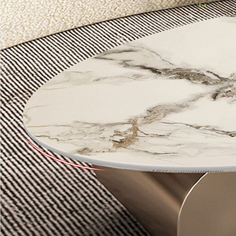 Oval Stone Top Coffee Table with Steel Base 51.18" Long 27.56" Wide Clearhalo 'Coffee & Accent Tables' 'Coffee Tables' 'coffee_tables' 'furn' 'furn_coffee_tables' 'Furniture' 'Living Room Furniture' 5872311