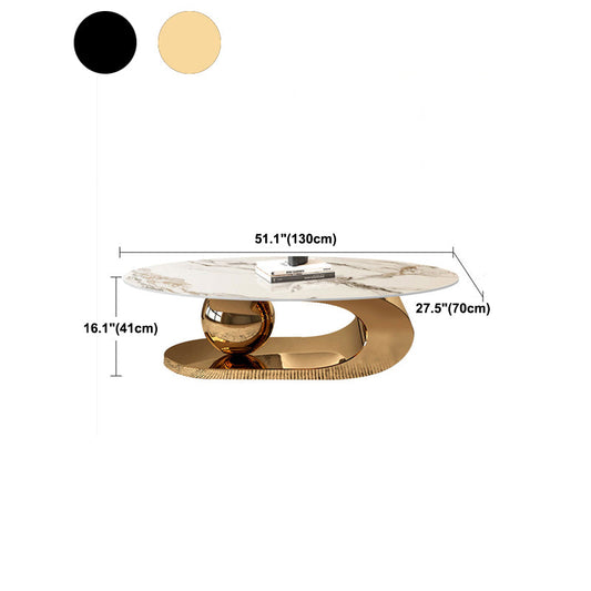 Oval Stone Top Coffee Table with Steel Base 51.18" Long 27.56" Wide Clearhalo 'Coffee & Accent Tables' 'Coffee Tables' 'coffee_tables' 'furn' 'furn_coffee_tables' 'Furniture' 'Living Room Furniture' 5872315
