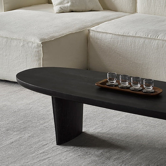 Modern Black Solid Wood Coffee Table with Wooden Base Bunching Tables
