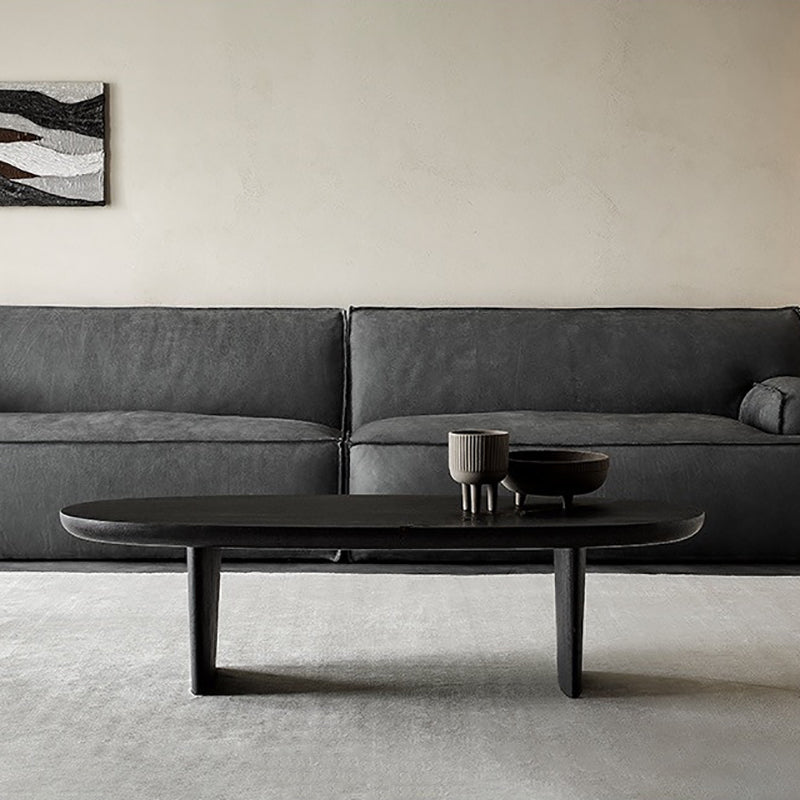 Modern Black Solid Wood Coffee Table with Wooden Base Bunching Tables 59"L x 19"W x 16"H Clearhalo 'Coffee & Accent Tables' 'Coffee Tables' 'coffee_tables' 'furn' 'furn_coffee_tables' 'Furniture' 'Living Room Furniture' 5872369
