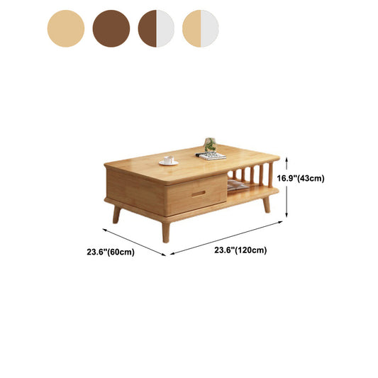 Tavolino in legno massello scandinavo con 4 gambe e 2 cassetti