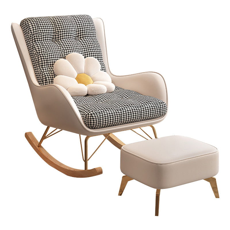 Contemporary Rocking Chair Fabric Upholstered Tufted Wing Chair Back Indoor Rocking Chair
