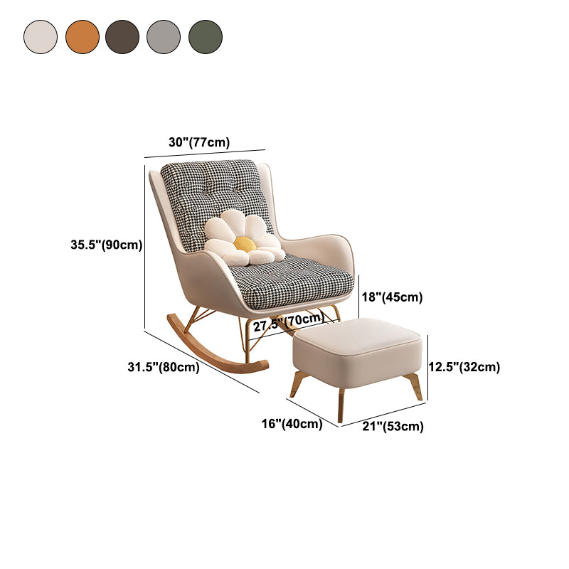 Contemporary Rocking Chair Fabric Upholstered Tufted Wing Chair Back Indoor Rocking Chair
