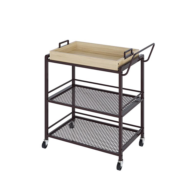 Modern Style Metal Prep Table 31.5"H Rolling Wood Prep Table with Open Storage Natural Clearhalo 'furn' 'furn_kitchen_islands_carts' 'Furniture' 'Kitchen & Dining Furniture' 'Kitchen Islands & Carts' 'kitchen_islands_carts' 5873114