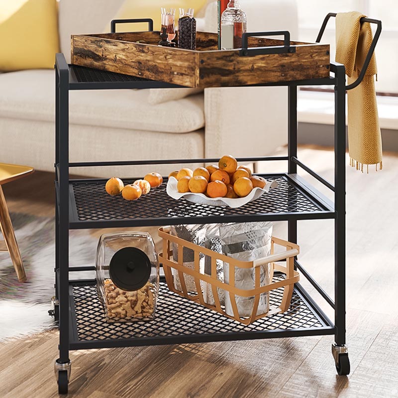 Modern Style Metal Prep Table 31.5"H Rolling Wood Prep Table with Open Storage Clearhalo 'furn' 'furn_kitchen_islands_carts' 'Furniture' 'Kitchen & Dining Furniture' 'Kitchen Islands & Carts' 'kitchen_islands_carts' 5873116