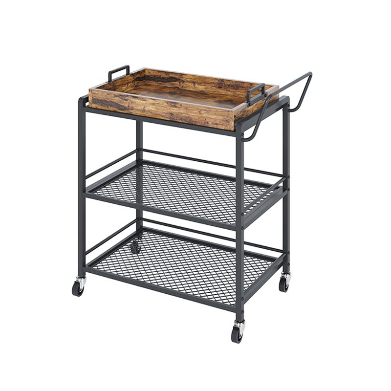 Modern Style Metal Prep Table 31.5"H Rolling Wood Prep Table with Open Storage Clearhalo 'furn' 'furn_kitchen_islands_carts' 'Furniture' 'Kitchen & Dining Furniture' 'Kitchen Islands & Carts' 'kitchen_islands_carts' 5873118