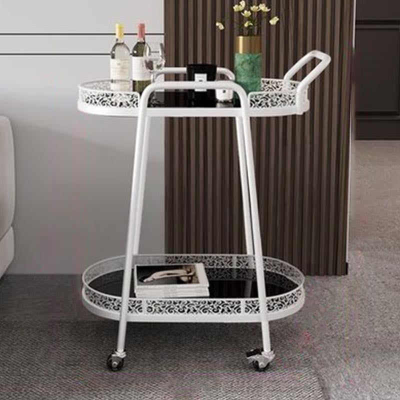 Tavolo da preparazione a vetro ovale contemporaneo 32.28 "H tavolo da preparazione a rotolamento per sala da pranzo