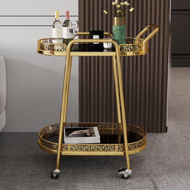 Tavolo da preparazione a vetro ovale contemporaneo 32.28 "H tavolo da preparazione a rotolamento per sala da pranzo