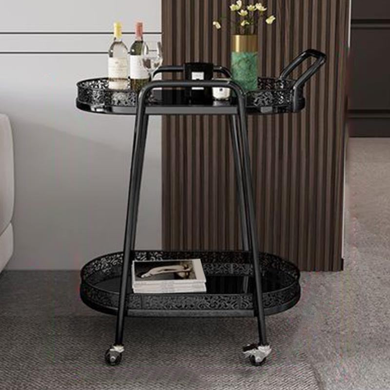 Tavolo da preparazione a vetro ovale contemporaneo 32.28 "H tavolo da preparazione a rotolamento per sala da pranzo