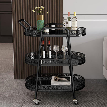 Tavolo da preparazione a vetro ovale contemporaneo 32.28 "H tavolo da preparazione a rotolamento per sala da pranzo