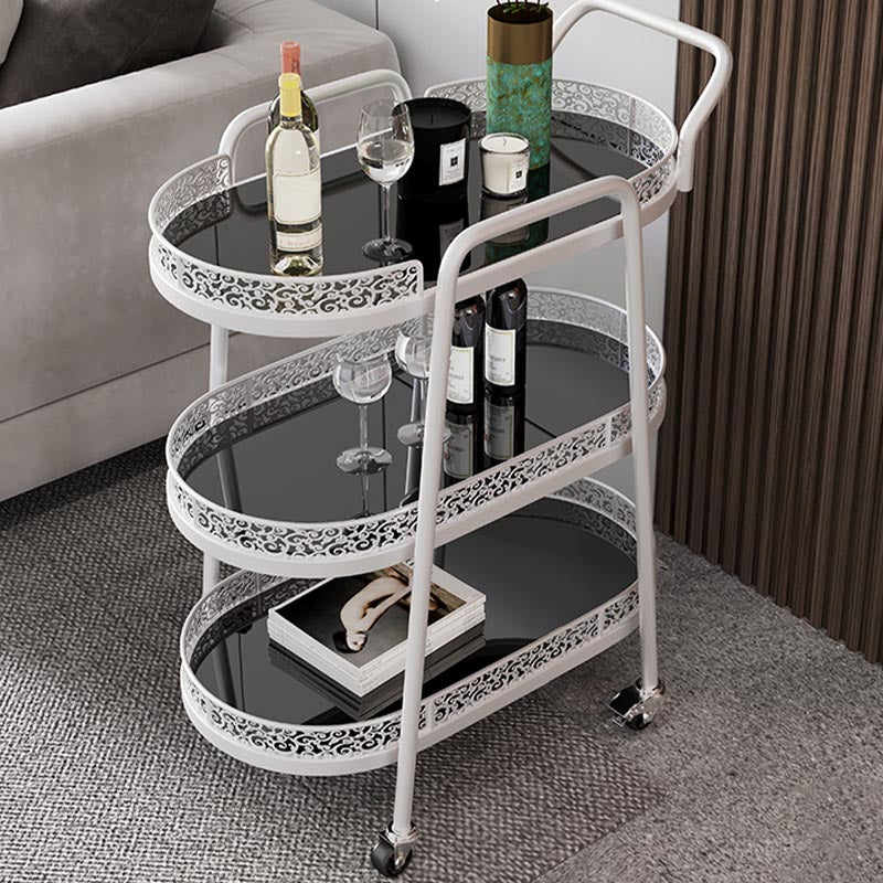 Tavolo da preparazione a vetro ovale contemporaneo 32.28 "H tavolo da preparazione a rotolamento per sala da pranzo