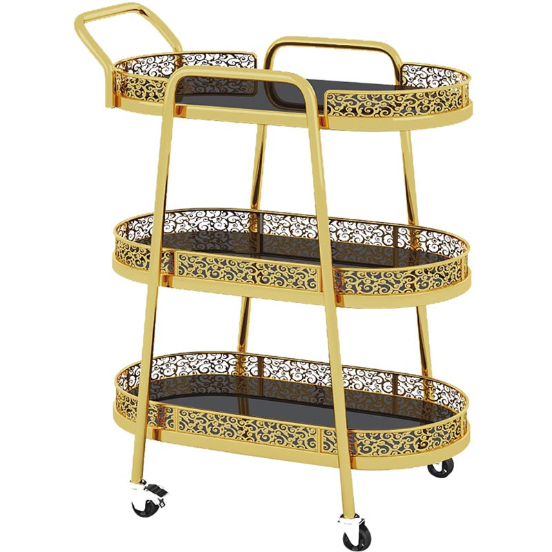 Tavolo da preparazione a vetro ovale contemporaneo 32.28 "H tavolo da preparazione a rotolamento per sala da pranzo