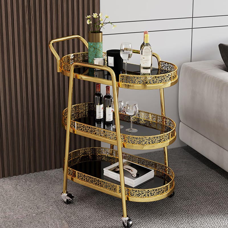 Tavolo da preparazione a vetro ovale contemporaneo 32.28 "H tavolo da preparazione a rotolamento per sala da pranzo