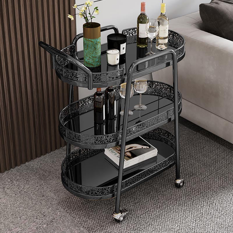 Tavolo da preparazione a vetro ovale contemporaneo 32.28 "H tavolo da preparazione a rotolamento per sala da pranzo