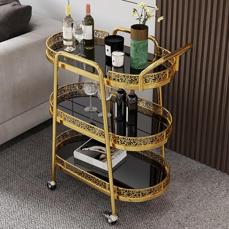 Tavolo da preparazione a vetro ovale contemporaneo 32.28 "H tavolo da preparazione a rotolamento per sala da pranzo