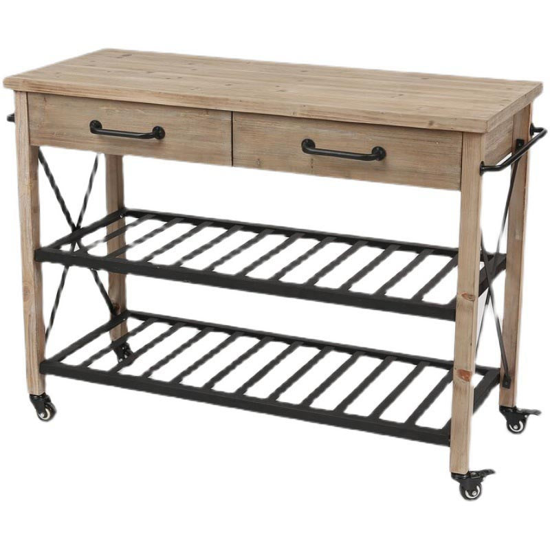 Eigentijdse rollende keukenkar houten rechthoekige keukeneiland kar met handdoekrek