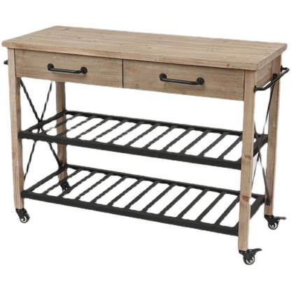Eigentijdse rollende keukenkar houten rechthoekige keukeneiland kar met handdoekrek